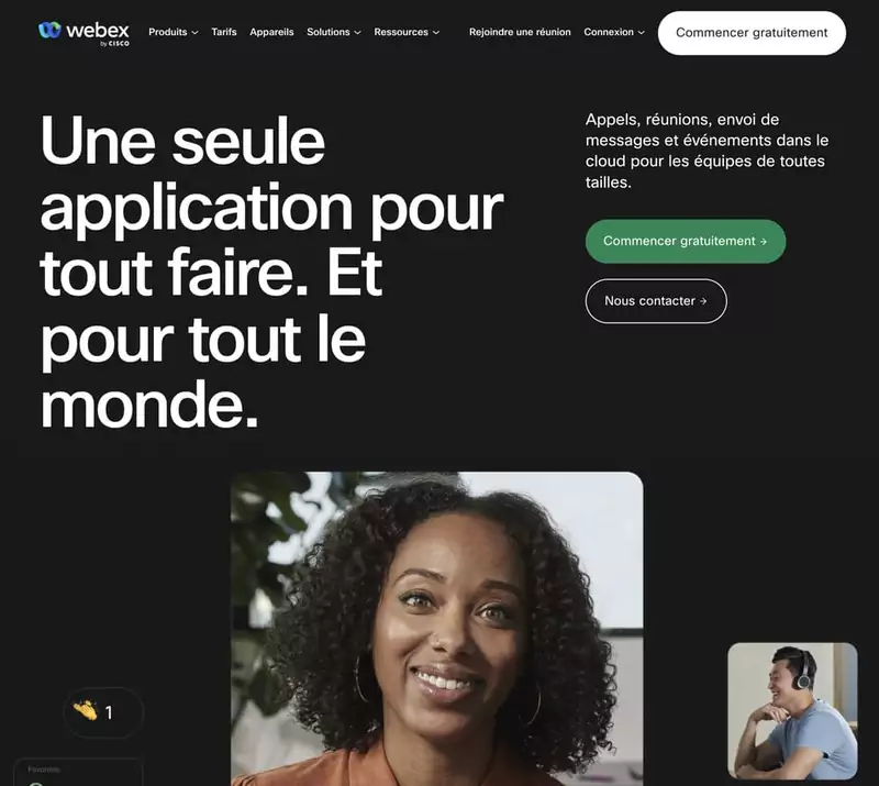 Webex  page d'accueil du Logiciel de webinar pour conférence en ligne