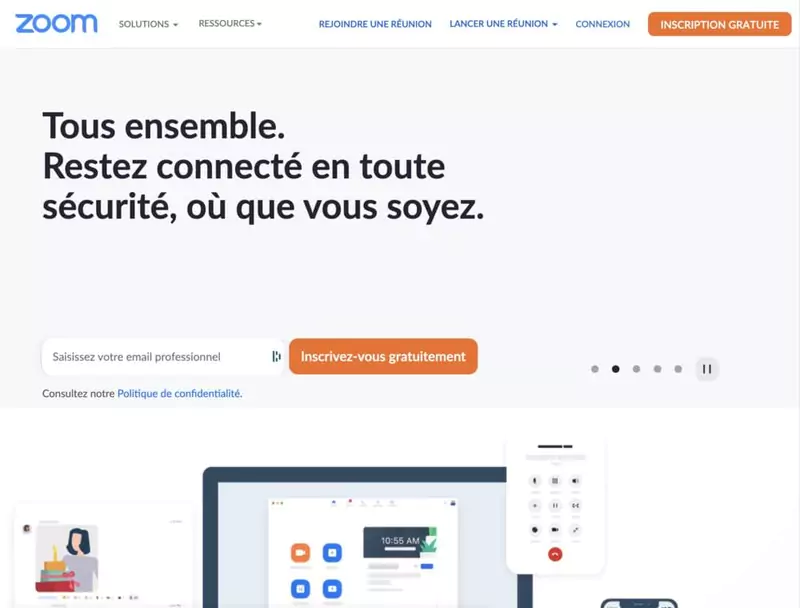zoom  page d'accueil du Logiciel de webinar pour conférence en ligne
