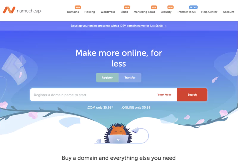 capture d'écran d'un outil de recherche de nom de domaine comme Namecheap