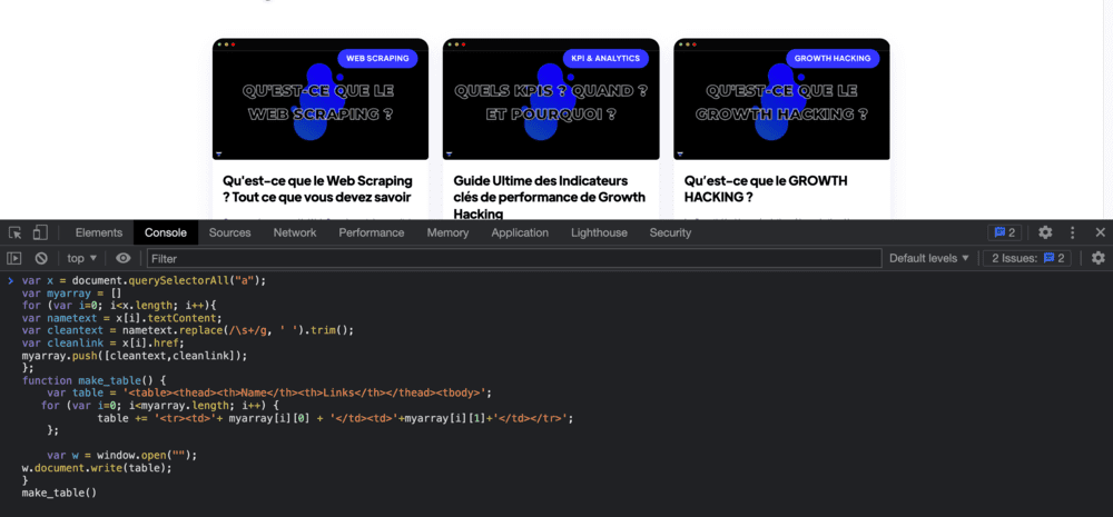 Collez le code dans la console