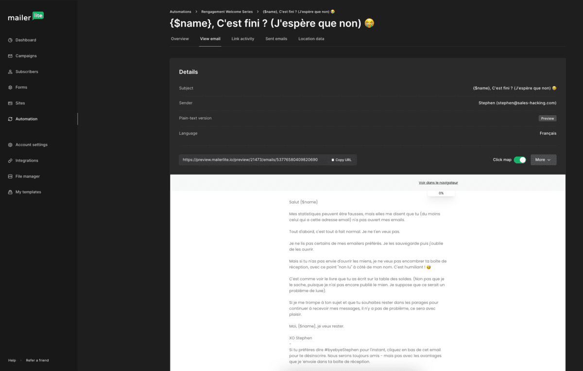 Emails de réengagement