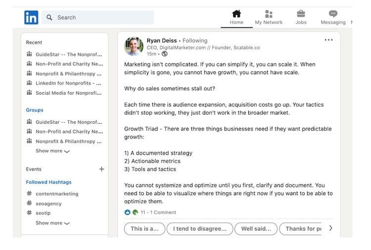 Ryan Deiss LinkedIn Post