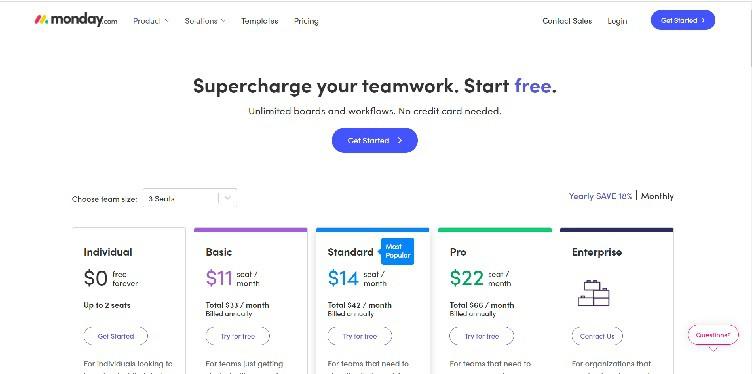 Monday.com Pricing Page
