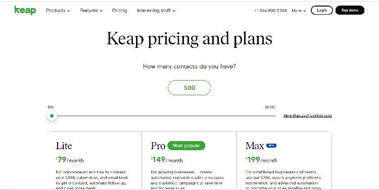 Keap Pricing Page
