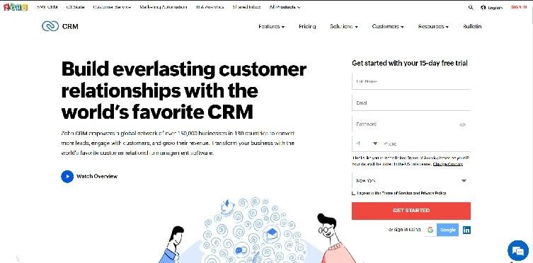 Zoho CRM Homepage