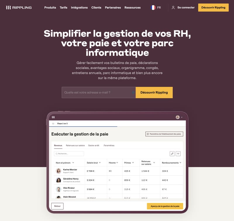 Interface Rippling - logiciels de paie 
