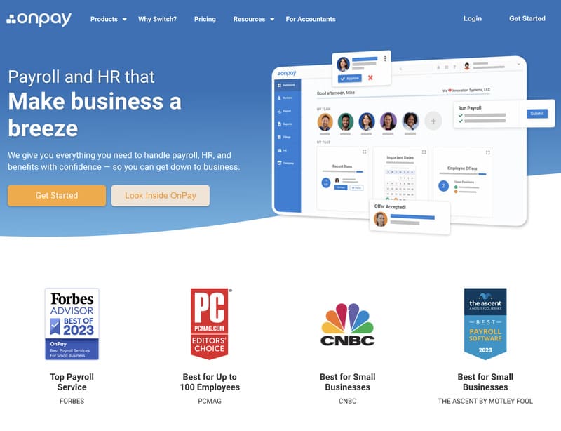 Interface OnPay - logiciels de paie 