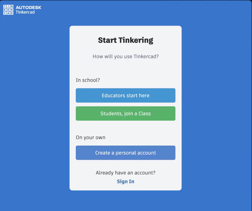 free registrer TinkerCad