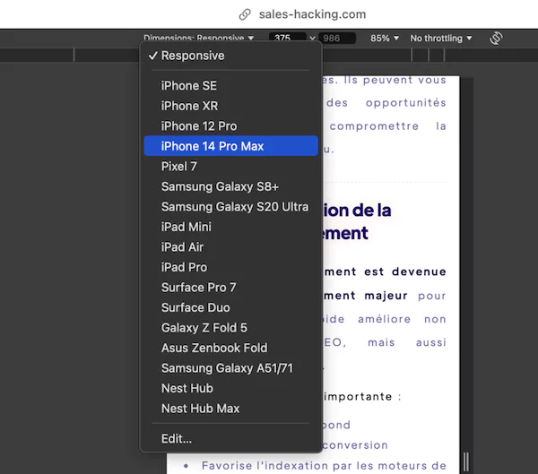 choix des types de mobiles pour la compatibilité via le navigateur