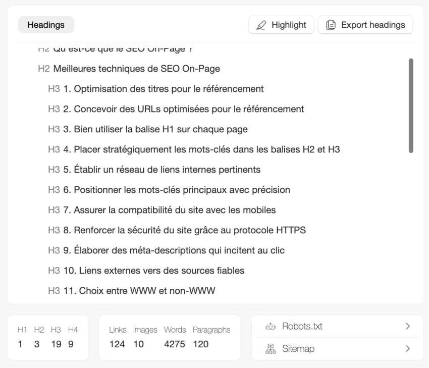 hierarchie des titres h1, h2, h3