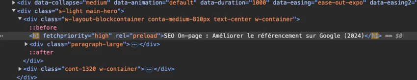 titre h1 dans le code HTML de la page