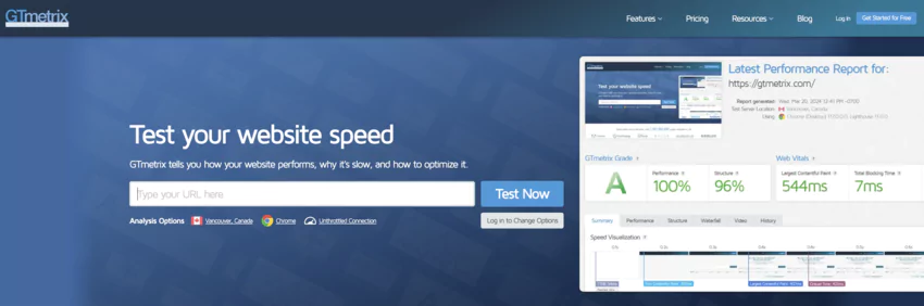 interface de gt metrix