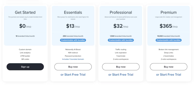 rebrandly link shortener pricing