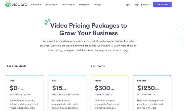 vidyard pricing