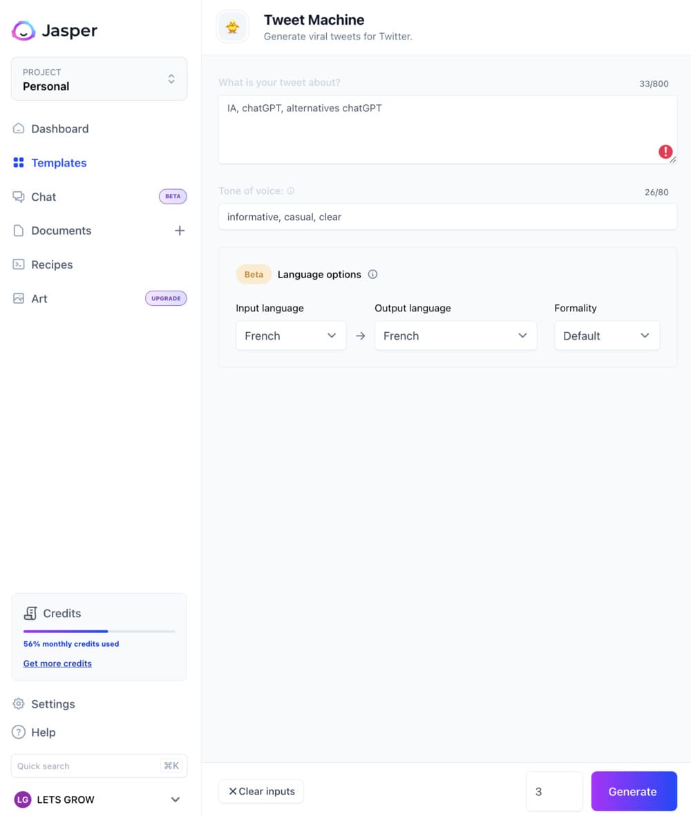 Jasper twitter generator