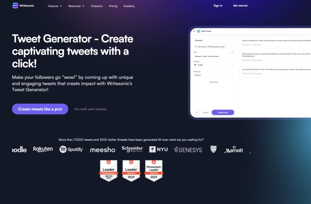 WriteSonic Tweet Generator