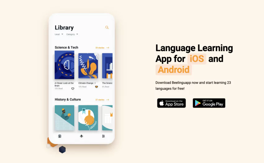 application mobile sur iOs ou Android de Beelinguapp