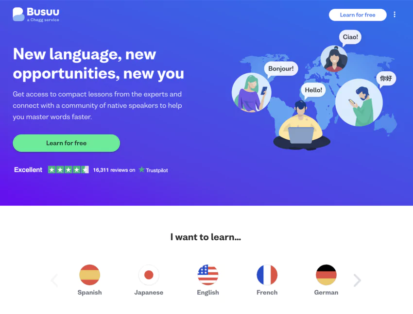 page d'accueil de Busuu.