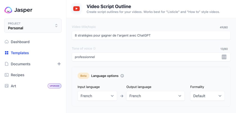 Script vidéo youtube Jasper