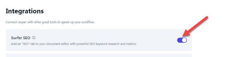 Activer l'intégration de Jasper AI et Surfer SEO
