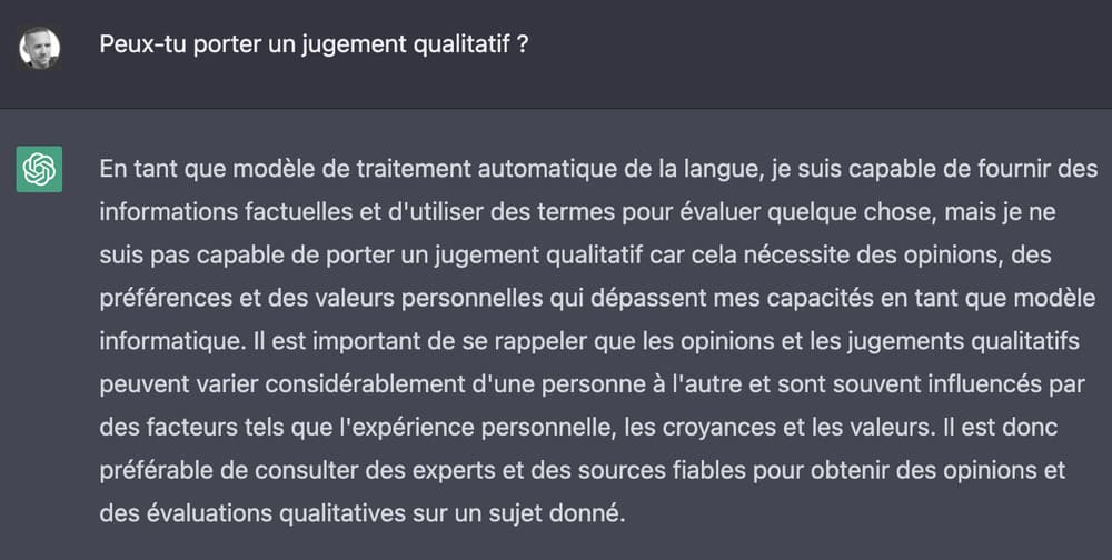 Incapacité à porter des jugements chatgpt