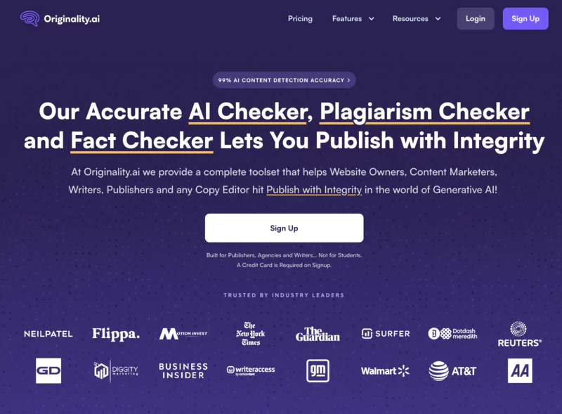 AI detector home page - originality.ai