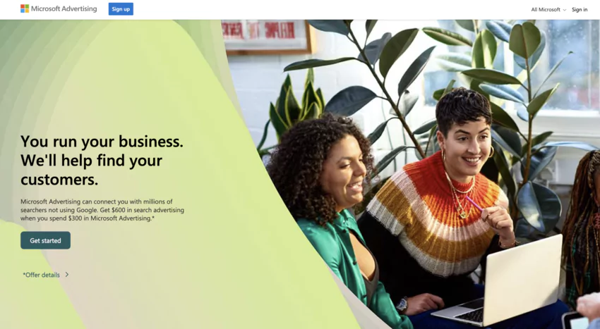 Microsoft Advertising home page 