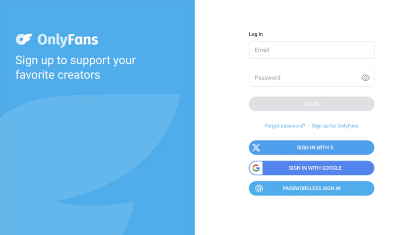 Onlyfans account sign-up page