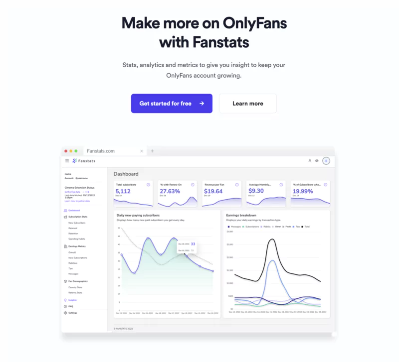 screenshot from the Fanstats website