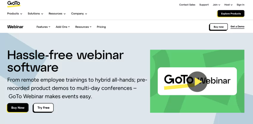 Page des tarifs du site web de GoTo Webinar - Virtual Events Platform