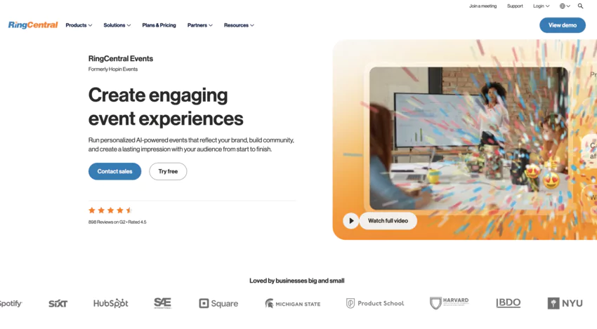 page d'accueil de ringcentral events