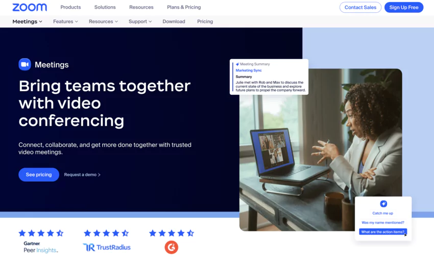 Page des tarifs du site web de Zoom