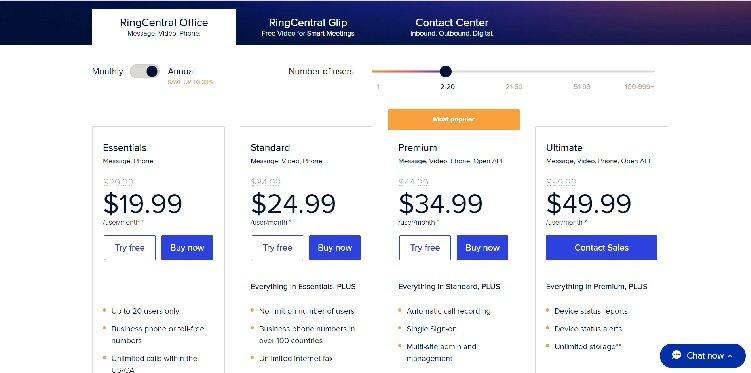 RingCentral Office Pricing Page