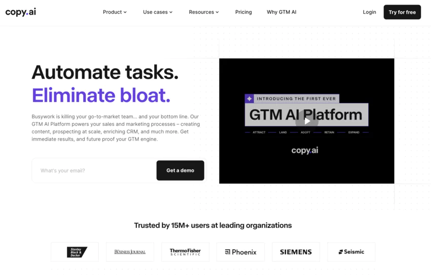 page d'accueil de Copy AI