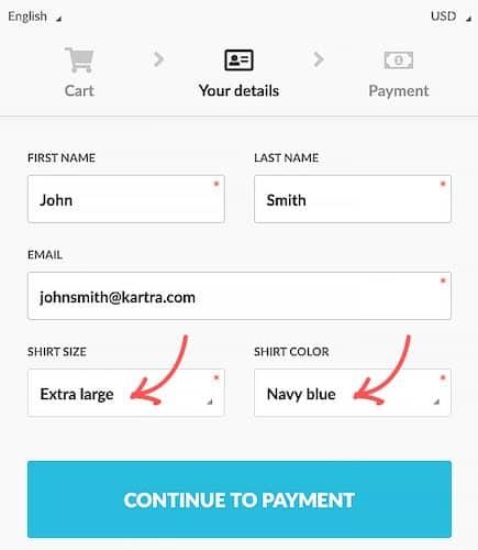 Kartra checkout custom fields 