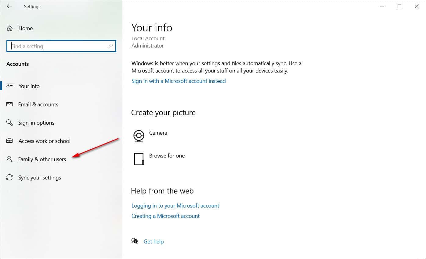 family windows 10