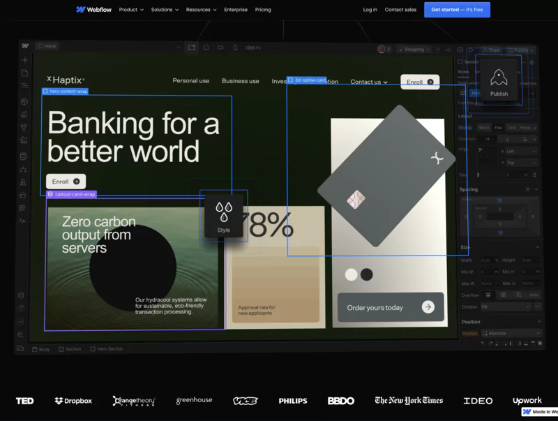 page d'accueil du site web de webflow