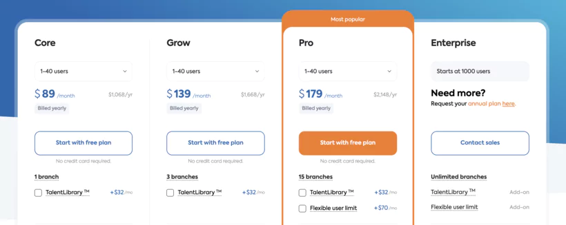 page des tarifs de talentlms
