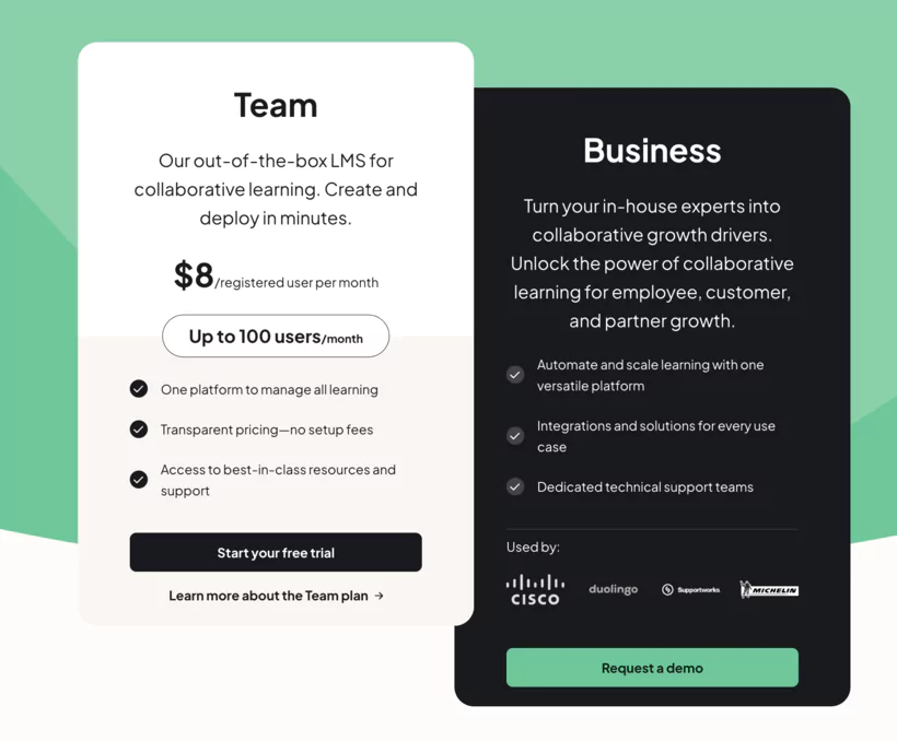 page des tarifs de  360learning