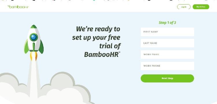 page de demande d'essai gratuit du logiciel sirh BambooHR 
