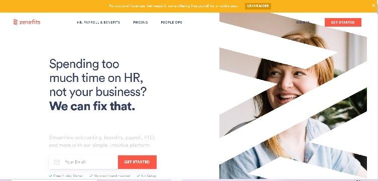page d'accueil du logiciel RH Zenefits