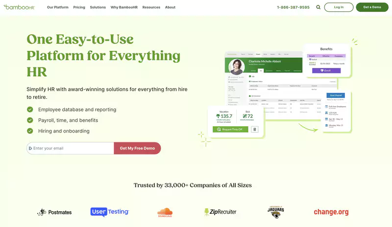 page d'accueil du logiciel sirh BambooHR