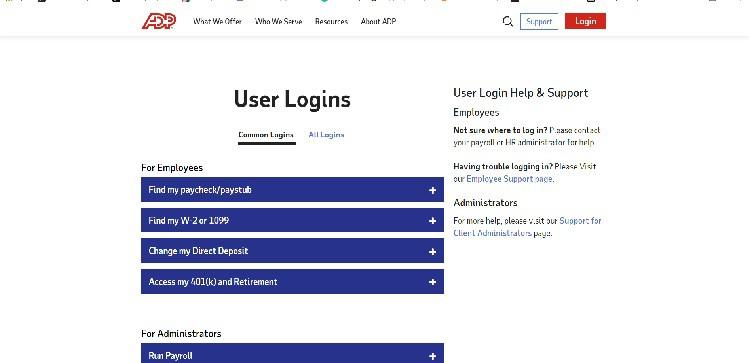 page de connexion de ADP