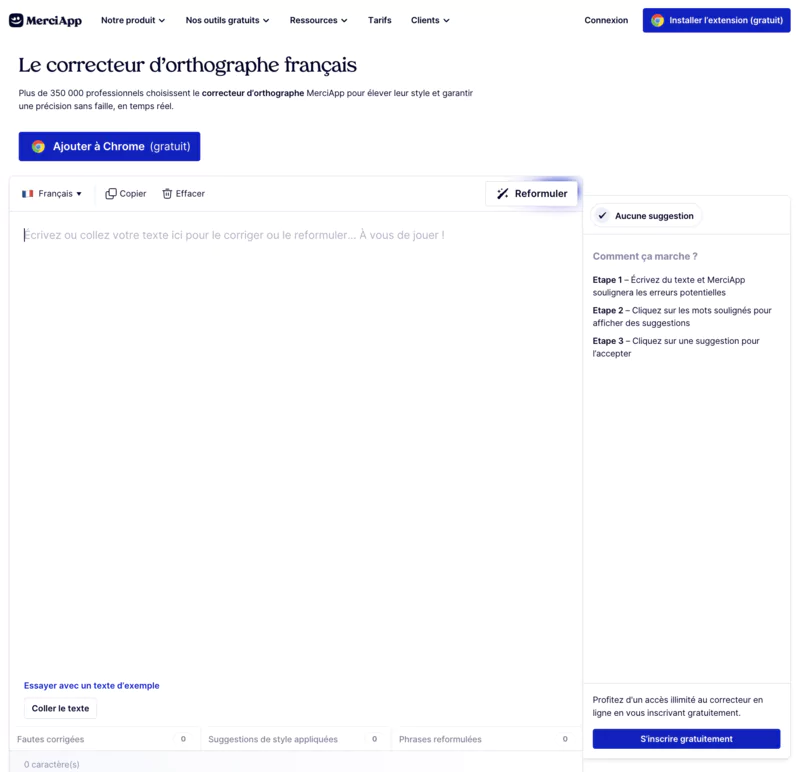interface de Merci app