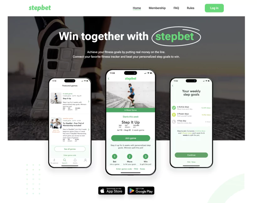 Capture d'écran de l'application StepBet montrant un défi en cours avec les objectifs de pas 