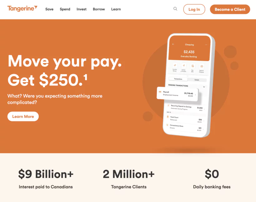 Inscription par e-mail sur votre compte Tangerine sur iPhone