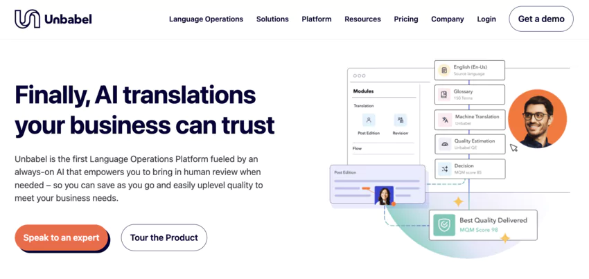 page d'accueil de unbabel