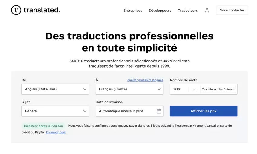 page d'accueil de Translated