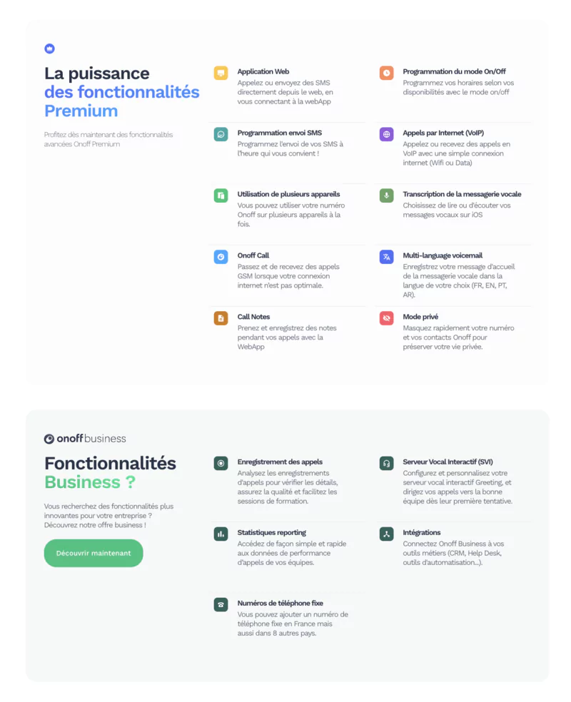 screenshot of OnOff features