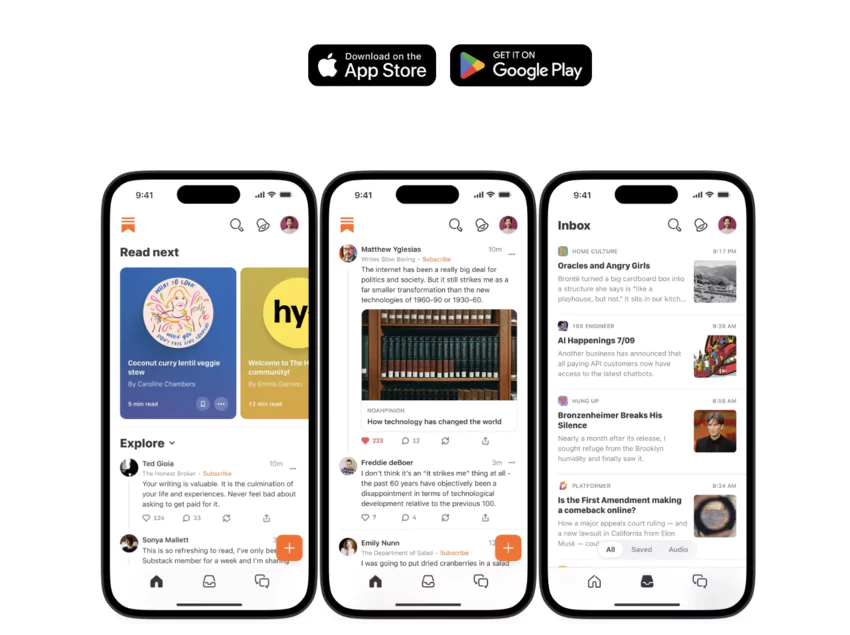 Substack offers mobile apps for iOS and Android so you can read every newsletter from anywhere.